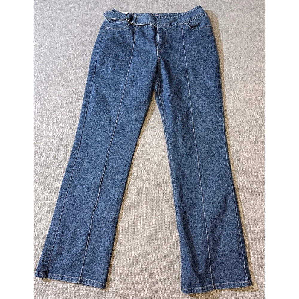 Gloria Vanderbilt Womens Dark Wash Straight Leg Front Seam Jeans Side‎ Buckle 10